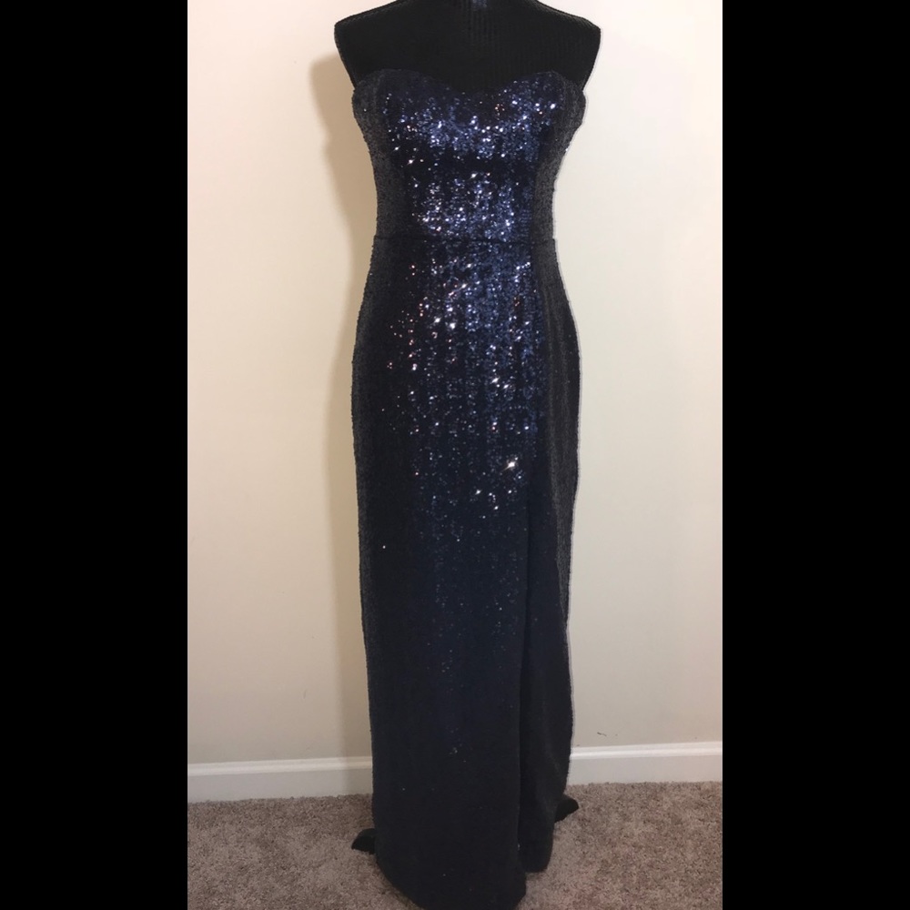Blue Sequins Long Formal Dress - Picture 2 of 8